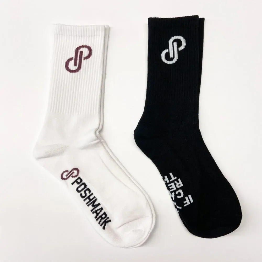2 Pairs of Poshmark Logo Socks If You Can Read This, Share My Closet black white